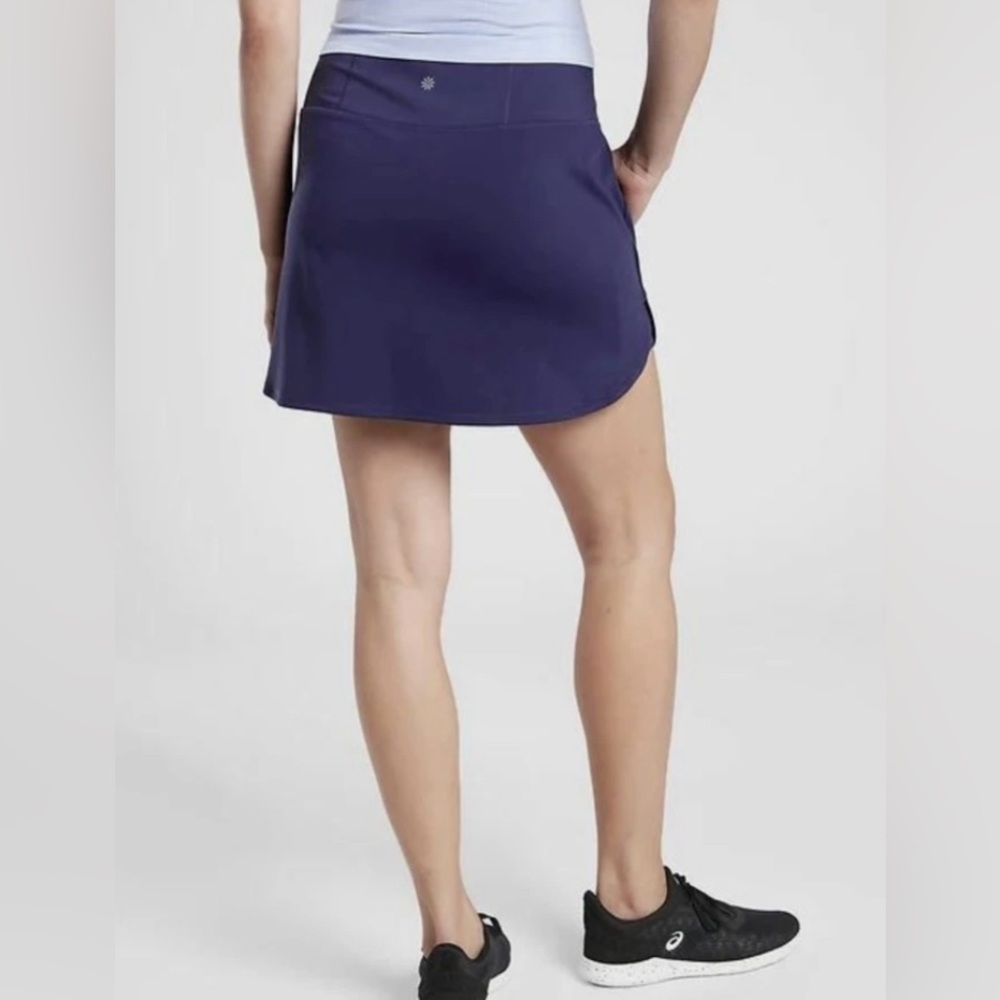 ATHLETA Fairway Golf Skort 18” Navy Blue athletic skirt pockets size Large